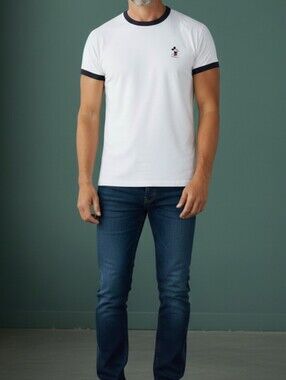 Disney Men's White Tee with Black Logo Print Graphic T